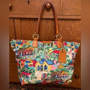 Dooney Bourke Large Nylon Sandbar Tropical Vacation Tulip Shopper Tote Bag RARE.